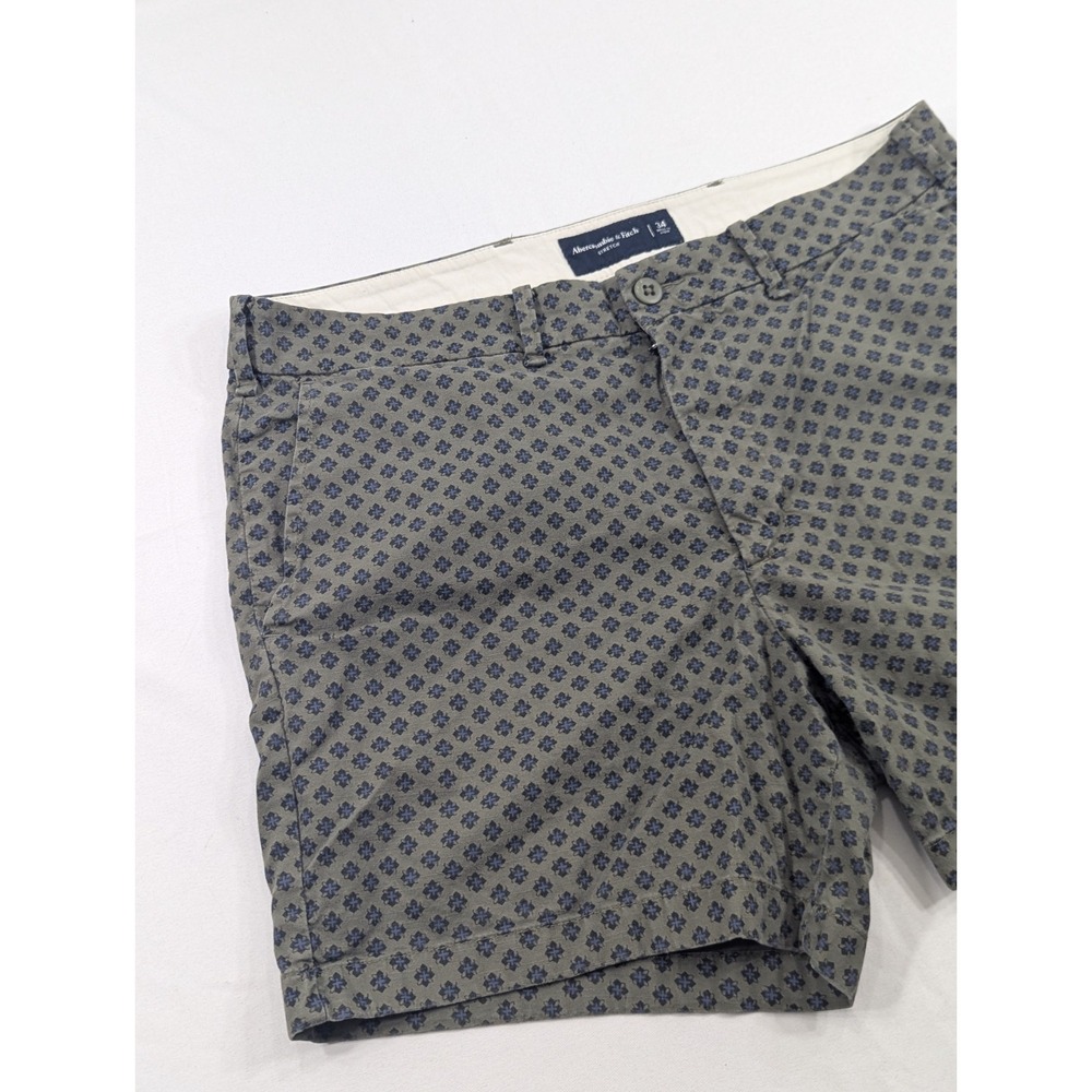 Abercrombie & Fitch Shorts Mens 34" Green Paisley Print Drawstring Flat Front - Picture 2 of 6